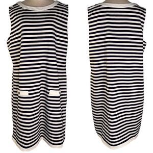 Chadwick’s Womens Vintage Navy Blue White Striped Sleeveless Dress Modern Casual